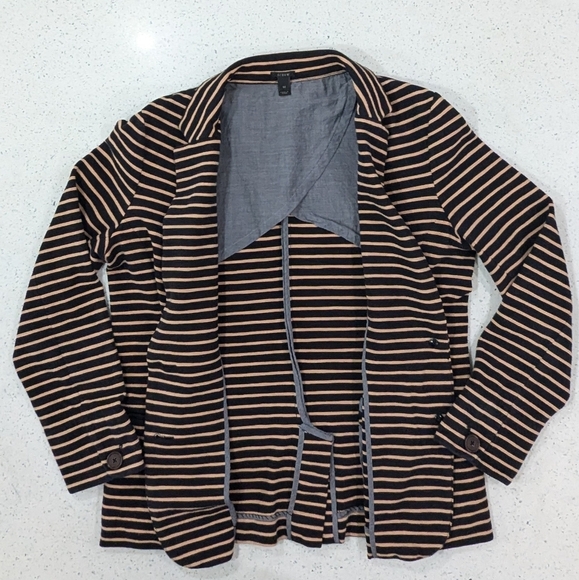 J.Crew Woman Maritime Blazer Jacket Black Tan Striped Button Front Collared M - Picture 6 of 11